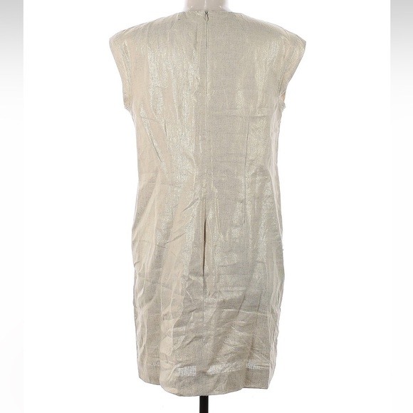 J. Crew Beige Shimmer Metallic 100% Linen Shift Dress Gold Grommets Size 8 Med M - Picture 4 of 9